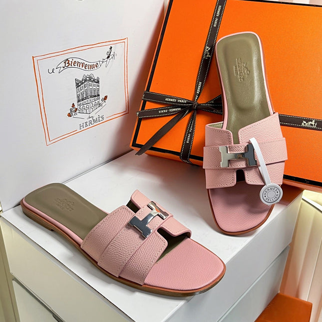 HM 26S ORAN SANDALS IN PINK EPSOM CALFSKIN SILVER HARDWARE