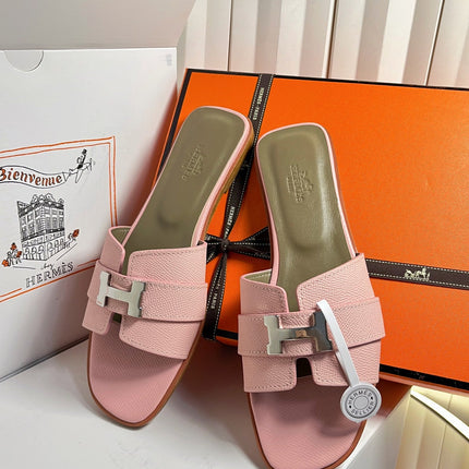 HM 26S ORAN SANDALS IN PINK EPSOM CALFSKIN SILVER HARDWARE