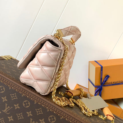 LV 25S GO-14 MM 23 IN LIGHT PINK QUILTED LAMBSKIN GOLD HARDWARE