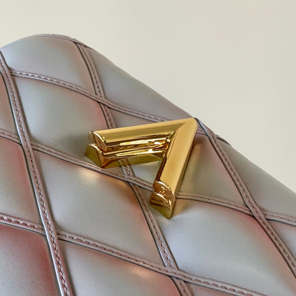 LV 25S GO-14 MM 23 IN LAVENDER GRAY QUILTED LAMBSKIN GOLD HARDWARE