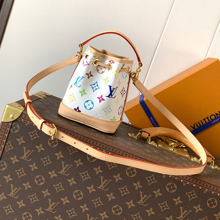 LV 26S NANO NOÉ 16 IN WHITE COATED CANVAS