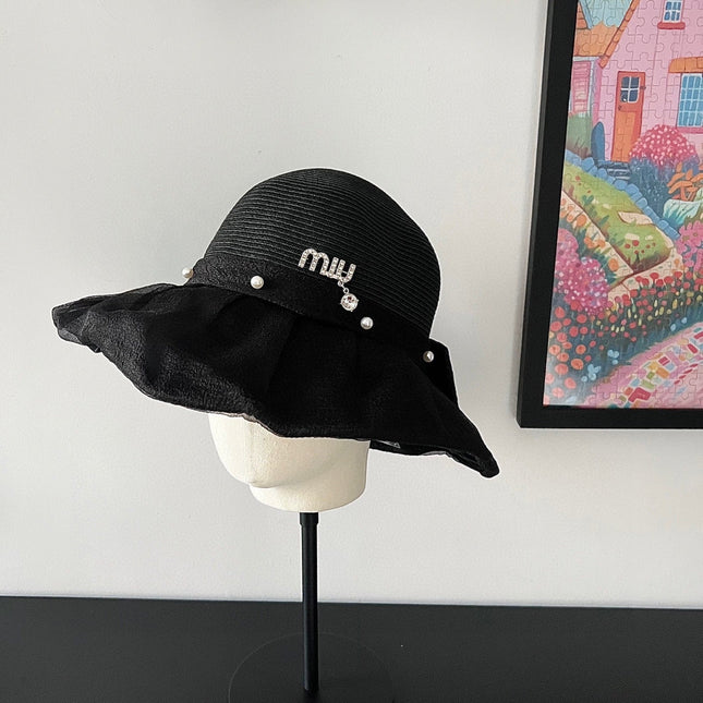 MIUMIU 26S STRAW HAT WITH PLEATED FABRIC 339476