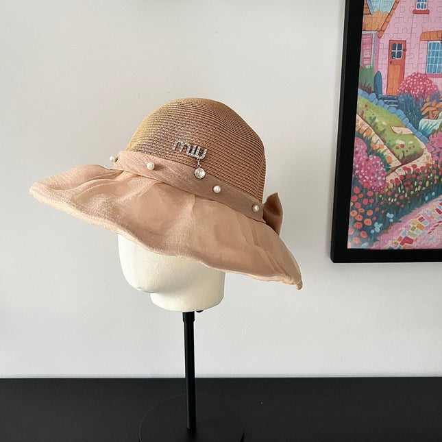 MIUMIU 26S STRAW HAT WITH PLEATED FABRIC 339474