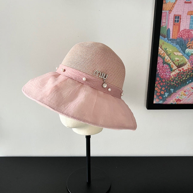 MIUMIU 26S STRAW HAT WITH PLEATED FABRIC 339475
