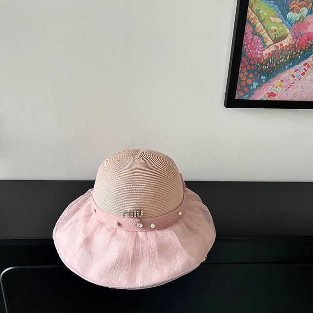 MIUMIU 26S STRAW HAT WITH PLEATED FABRIC 339475