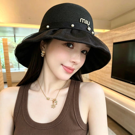 MIUMIU 26S STRAW HAT WITH PLEATED FABRIC 339476