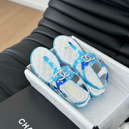 Double C Classic One-Strap Sandals White Sky Blue Lambskin