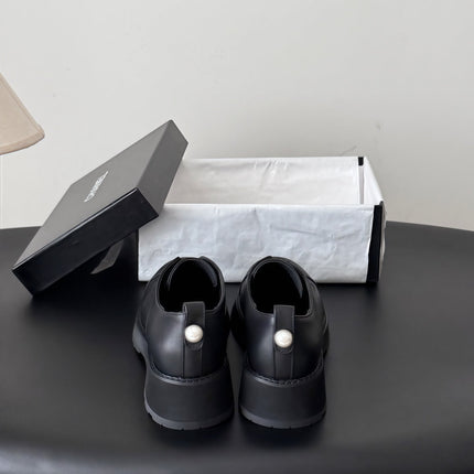 CHANEL 26S LACE UP PLATFORM IN BLACK CALFSKIN
