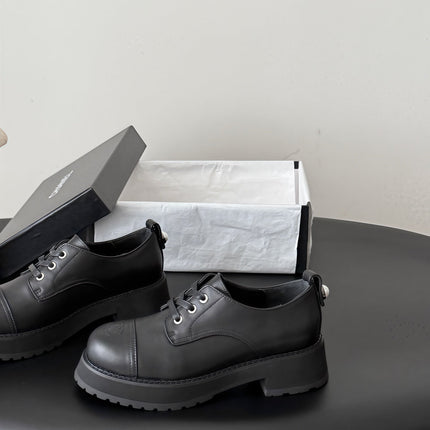 CHANEL 26S LACE UP PLATFORM IN BLACK CALFSKIN