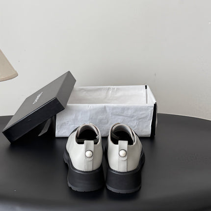 CHANEL 26S LACE UP PLATFORM IN BLACK AND GREY CALFSKIN