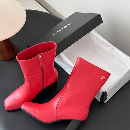 CHANEL 26S ANKLE BOOT 70 MM IN RED CALFSKIN SQUARE TOE
