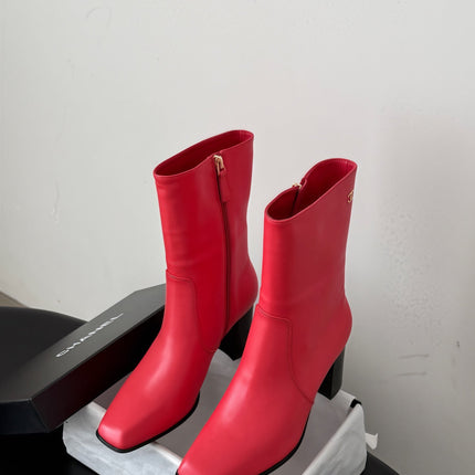 CHANEL 26S ANKLE BOOT 70 MM IN RED CALFSKIN SQUARE TOE