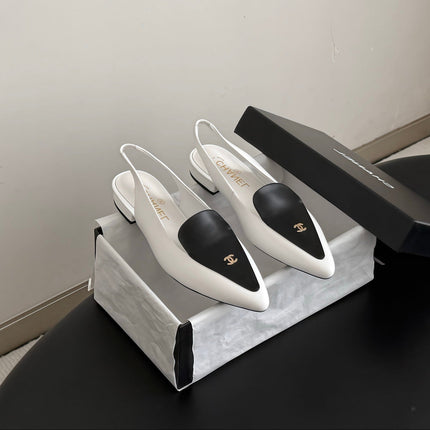 CHANEL 26S SLINGBACK FLAT IN BLACK AND WHITE CALFSKIN