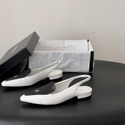 CHANEL 26S SLINGBACK FLAT IN BLACK AND WHITE CALFSKIN