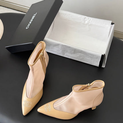 CHANEL 26S ANKLE BOOTS IN BEIGE LAMBSKIN