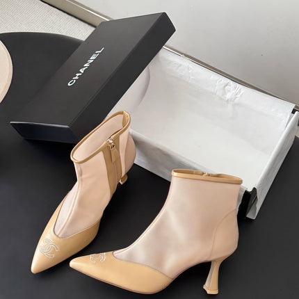 CHANEL 26S ANKLE BOOTS IN BEIGE LAMBSKIN