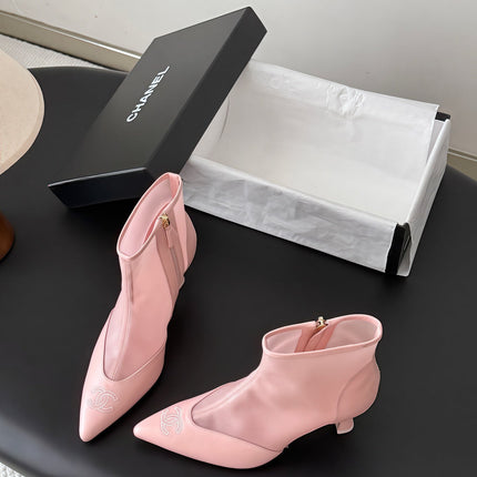 CHANEL 26S ANKLE BOOTS IN PINK LAMBKIN