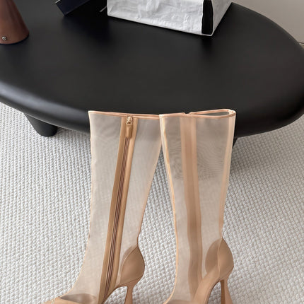 CHANEL 26S THIGH HIGH BOOTS IN BEIGE MESH