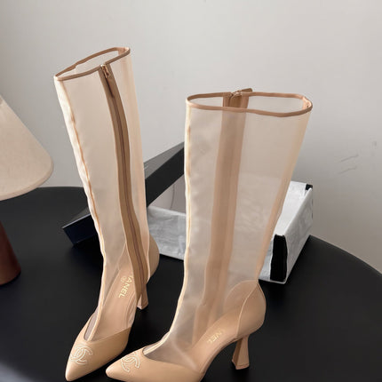 CHANEL 26S THIGH HIGH BOOTS IN BEIGE MESH