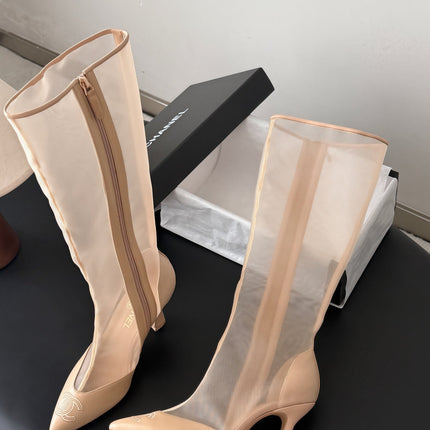 CHANEL 26S THIGH HIGH BOOTS IN BEIGE MESH