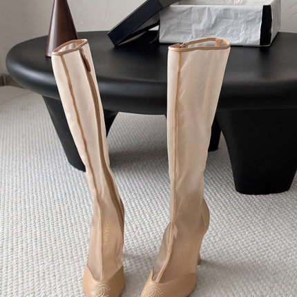 CHANEL 26S THIGH HIGH BOOTS IN BEIGE MESH