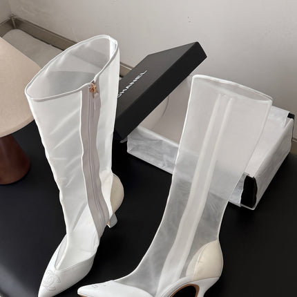 CHANEL 26S THIGH HIGH BOOTS IN WHITE MESH