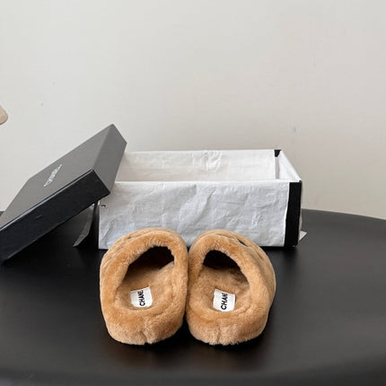CHANEL 26S MULES IN BROWN SHEARLING LINING ROUND TOE