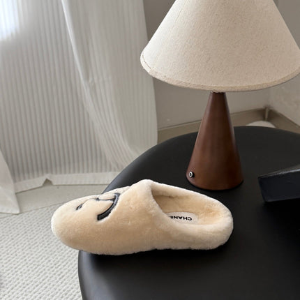 CHANEL 26S MULES IN WHITE SHEARLING LINING ROUND TOE