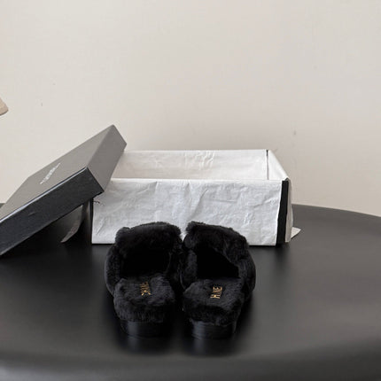 CHANEL 26S MULES IN BLACK SHEARLING LINING