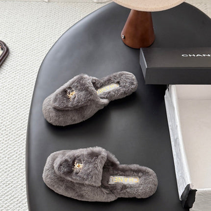 CHANEL 26S MULES IN GREY SHEARLING LINING