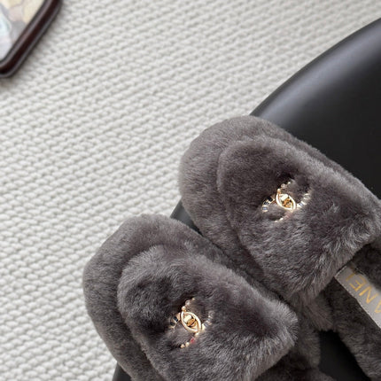 CHANEL 26S MULES IN GREY SHEARLING LINING
