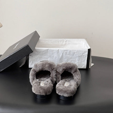CHANEL 26S MULES IN GREY SHEARLING LINING