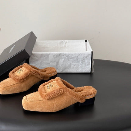 CHANEL 26S MULES IN BROWN SHEARLING AND SUEDE