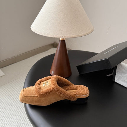 CHANEL 26S MULES IN BROWN SHEARLING AND SUEDE