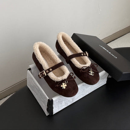 CHANEL 26S MARY JANE FLATS IN DARK BROWN SUEDE AND SHEARLING