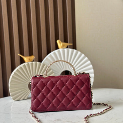 CHANEL 25S MINI FLAP BAG 18 IN BURGUNDY CALFSKIN GOLD HARDWARE