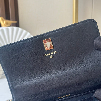 CHANEL 25S MINI FLAP BAG 18 IN BLACK CALFSKIN GOLD HARDWARE