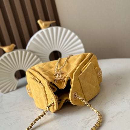 CHANEL 25S HOBO BAG 22 IN YELLOW SUEDE GOLD HARDWARE