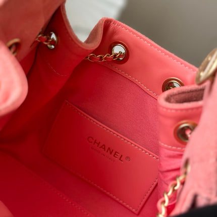 CHANEL 25S HOBO BAG 22 IN CORAL PINK SUEDE GOLD HARDWARE