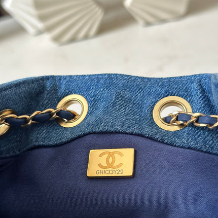 CHANEL 25S HOBO BAG 22 IN BLUE DENIM GOLD HARDWARE