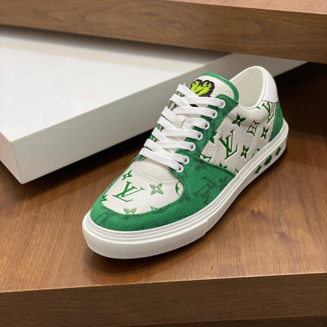 LV MONOGRAM GREEN AND WHITE SNEAKERS