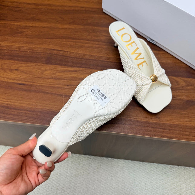 LOEWE 26S HEELED SANDALS 55MM IN WHITE LAMBSKIN