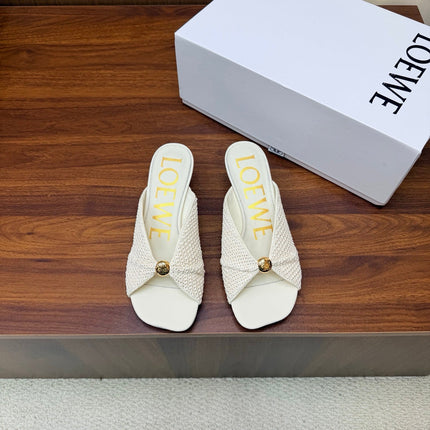 LOEWE 26S HEELED SANDALS 55MM IN WHITE LAMBSKIN