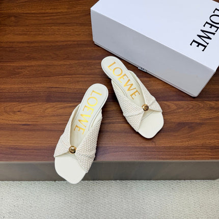 LOEWE 26S HEELED SANDALS 55MM IN WHITE LAMBSKIN