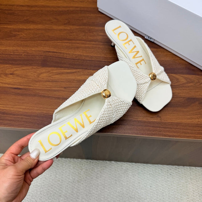 LOEWE 26S HEELED SANDALS 55MM IN WHITE LAMBSKIN