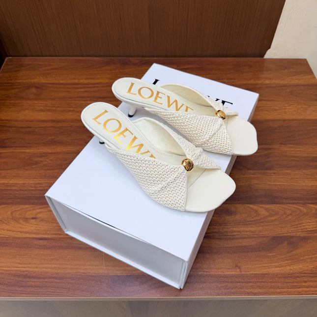 LOEWE 26S HEELED SANDALS 55MM IN WHITE LAMBSKIN