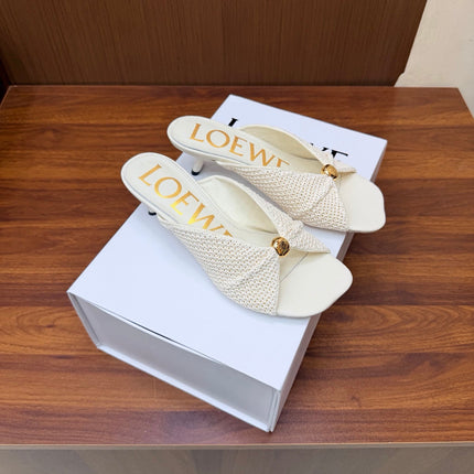 LOEWE 26S HEELED SANDALS 55MM IN WHITE LAMBSKIN