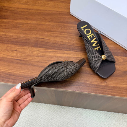 LOEWE 26S  HEELED SANDALS 55MM IN DARK BROWN LAMBSKIN