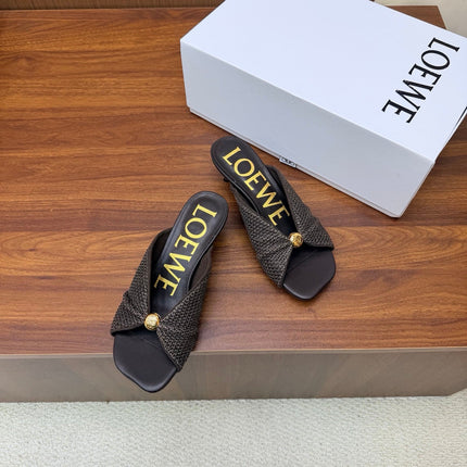 LOEWE 26S  HEELED SANDALS 55MM IN DARK BROWN LAMBSKIN