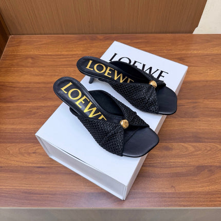 LOEWE 26S  HEELED SANDALS 55MM IN BLACK LAMBSKIN